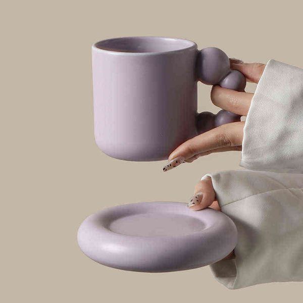 Purple rotation à billes manche en porcelaine tasse de café avec plaque de graisse rond en céramique tasse de théâtre maison à la maison à collectionner cadeau unique T220810
