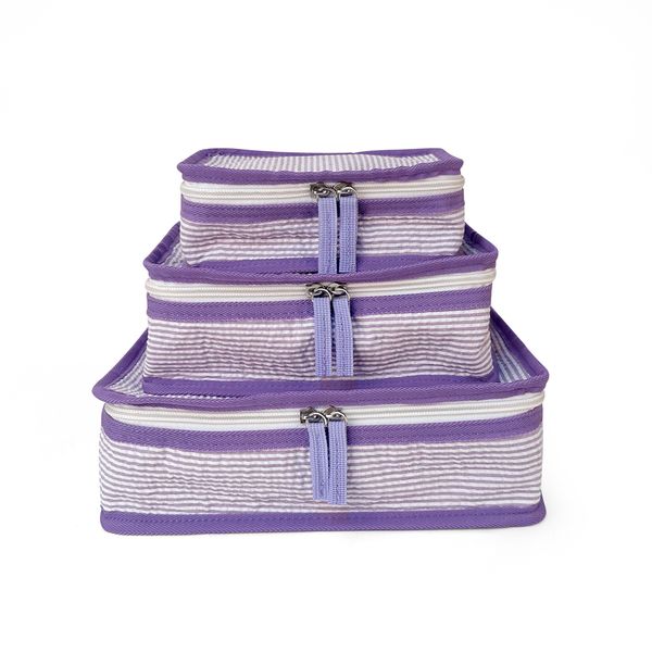 Organisateur de sac Seersucker violet 20 pièces GA entrepôt Cubes d'emballage 3 en 1 sacs de voyage ensemble 3 tailles sacs d'emballage de bagages DOM2444