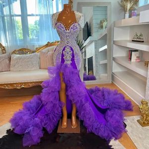 Paarse sexy prom -jurken voor zwarte meisjes kwastjes ruches ruchuateren feestjurken formele avondjurk Vestidos de gala