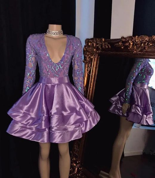 Vestido de fiesta de niña negro africano corto morado, Top de lentejuelas con purpurina, Mini vestido de noche de fiesta de cumpleaños, corte en A, 2024