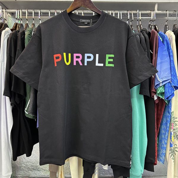 Camisas de diseñador de manga morada Camisetas Moda Splash Ink Graffiti Camiseta corta estampada Hombres Algodón Hip Hop Streetwear Camisetas Tamaño euro Púrpuras