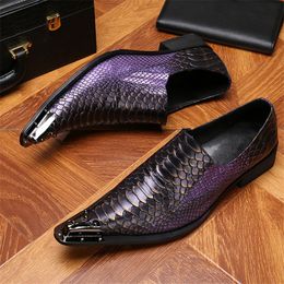 Violet cuir souple hommes chaussures haute qualité robe Oxfords métal bout pointu mâle mocassins Design élégant appartements grande taille 46