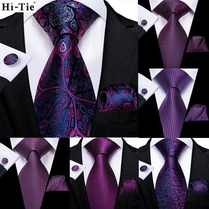 Cravate de mariage en soie Paisley solide violet pour hommes nouveauté Design Handky ensemble de boutons de manchette fête affaires livraison directe