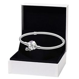 Pulsera con dije de flor de piedra púrpura para Pandora Pulseras de cadena de serpiente de plata esterlina real para mujer Regalo de novia Joyería de cadena de mano con caja original