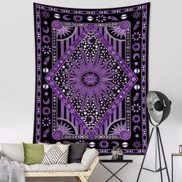 Purple Sun Planet Tarot Tapestry mur suspendu bohème abstrait psychédélique sorcelle