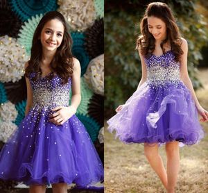 Paars Sweetheart Sparkly Beaded Homecoming Jurken 2017 Knielengte Organza Ruffles Girls Pageant Towns Korte Prom Party Cocktail Jurken