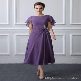 Thé violet longueur mère des robes de mariée avec des enveloppes élégante une ligne en mousseline de soie Madre De Los Vestidos De robes de mère Eveni2206