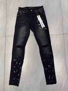 Paars trendy merk anti-aging gat slanke casual jeans handgeschilderde inkt spatten oude potloodbroek