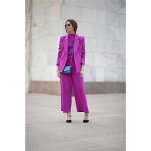 Combinaison de pantalon violet Pantans de travail de travail de travail de pantalon de 2 pcs (veste + costume de pantalon) pour les femmes qui se sont fête
