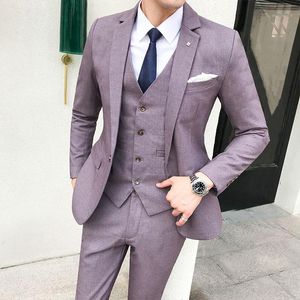 Paars Tuxedo Bruidegom Suits voor Heren Bruiloft Big Size Suits 5XL Plus Size Grijs Check 2020 Mens Kleding Slim Fit 3 Stuk