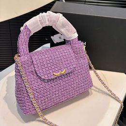Purple Tweed Women Designer Mini Sac à provisions avec demi-manche rond