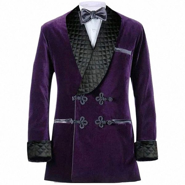 Veet violet hommes costume veste châle revers Lg Blazer avec double boutonnage dîner de mariage smoking dernières conceptions manteau m9u0 #