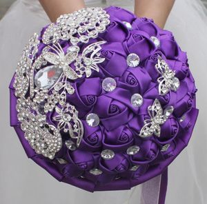 Bouquets de mariée de mariage violet doux 15 Bouquets de Quinceanera perles cristal strass fournitures de mariage mariée tenant la broche W2909902112