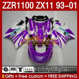 Purple White OEM Volledig lichaam voor Kawasaki Ninja ZX-11 R ZZR-1100 ZX-11R ZX11R 93 94 95 96 01 165NO.67 ZZR 1100 CC ZX11 ZX 11 R 11R ZZR1100 1997 1998 1998 1999 1999 2000 2000 2001 Fairingskit