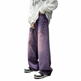 Pantalones vaqueros anchos púrpuras para hombres Ins Fi Hip Hop Pantalones de mezclilla Pantalones casuales vintage Ropa de calle Pantalones de gran tamaño Ropa masculina Y2K w5HU #