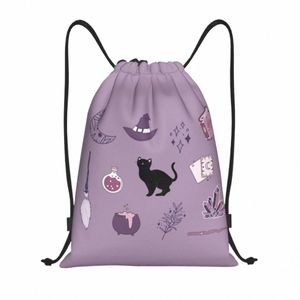 Purple Witch Pack Sac à dos à cordon de serrage Sac de sport pour femmes Hommes Halen Spooky Cat Training Sackpack r22R #