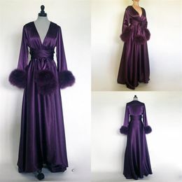 Violet Femmes Robes De Bal Peignoir Chemise De Nuit Soie Satin Vêtements De Nuit Robe De Mariée Demoiselle D'honneur Robes De Soirée petites Plus La Taille Personnalisée Ma208e