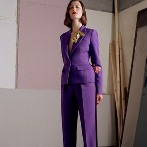 Purple Dames Pant Suits 2 stuks Moeders Dress Slim Fit dameskantoor Evening Werk Draag Tuxedos Jacket Pants 230H