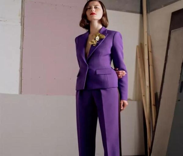Costume pantalon violet pour femmes, 2 pièces, robe mère 039s, coupe cintrée, tenue de travail de soirée, de bureau, veste de smoking, pantalon 6966521