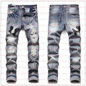 Purple2023 Hot Mens Jeans Designer Européen Jean Hombre Lettre Étoile Hommes Broderie Patchwork Déchiré Pour Tendance Marque Moto Pantalon Mens Skinny