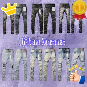 PurpleSkinny Violet Genou Longueur Designer Hommes Tendance Longue Droite Ripped High Street Jeans Taille 29-40