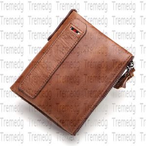 Monedero Antithef Cuero Corto Cera Doble Cremallera Tarjetero Tarjetas de Visita Pasaporte Billetera Moneda Hombre Clip de Dinero Embrague Bolso de Mano Diseñador Lino Bolso Felpa