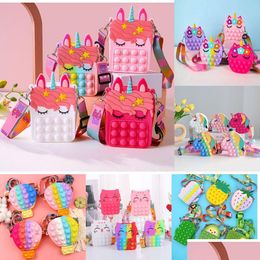 Purse Cute Pop Toy Bag Fidget Toys Cartoon Bubble Crossbody Shoder Bags Verjaardagscadeaus voor kinderen Meisjes Drop Delivery Baby Moederschap A Dhk1U