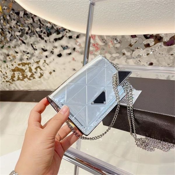 Monedero Bolso para teléfono móvil Mini cadena rómbica espejo pintura plata pequeño bolso cuadrado triangular diagonal cruz cero billetera venta de liquidación