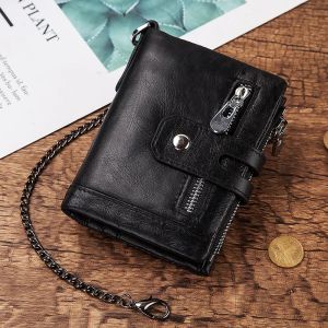 Purses 100% Véritable portefeuille Men Hen Solder Carte Real Cow Hide Portefeuilles pour l'homme Breen Black noir Portefeuille Homme