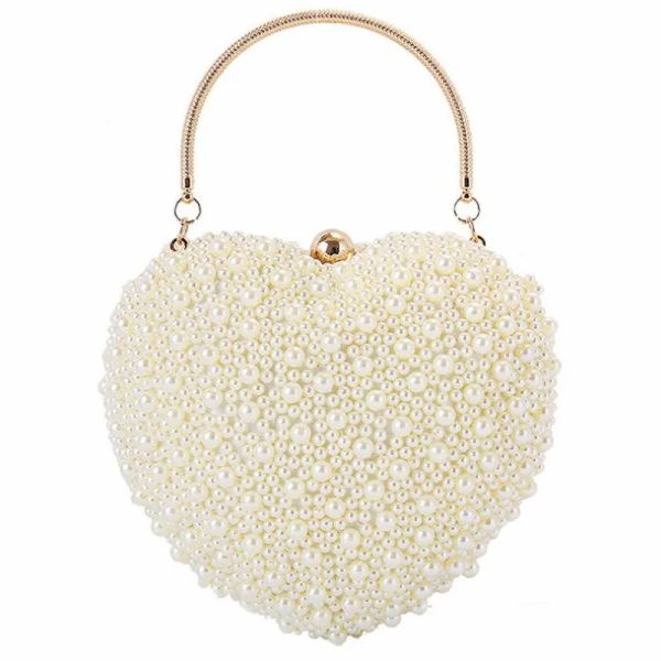 Sac à main 2023 Perles de perles en forme de coeur d'embrayage de mariage Perles latérales complètes mini portefeuille avec sacs à bandoulière pour filles MN1518
