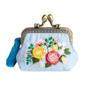 Portemonnees DIY Ribbon Flowers Embroidery Wallet for Beginner Needent Work Kits Cross Stitch Series Art Crafts Diy Coin Purse Materials Kit