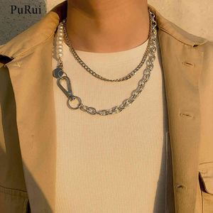 Purui Asymmetry Pearl Chain met Coin Hangers Mannen Punk Gelaagde Choker Kettingen Kraag voor Dames Mode-sieraden 2021