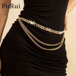 Purui Gold Color Pailletten Taille Riem voor Dames Sexy Bikini Beach Belly Simple Multilayer Body Chain Sieraden