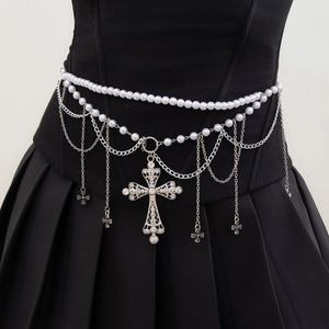 Purui Gothic Imitatie Pearl kralen buik taille keten voor vrouwen sexy cross charme lange tassel body bikini sieraden feest 240409