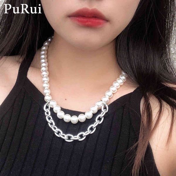 Purui – collier ras du cou avec pendentif en perles, chaîne de perles d'imitation baroque, collier pédant superposé pour femmes et hommes, bijoux élégants