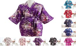 Puseky soie Satin Floral cerise Robe de mariée mariée demoiselle d'honneur pyjamas court Kimono Robe nuit bain Robe de chambre pour Women2610023