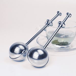 Tea-zeef-infuser Roestvrij staal Intrekbaar Pushtype Mesh Herbruikbare Zeef Filter Theelepeltje voor theetoets Cupfles