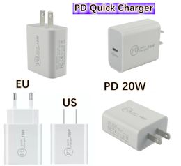 Chargeur mural USB 18W PD chargeurs rapides 3.0 Type C US EU Plug adaptateur secteur de charge rapide pour 12 Pro max 11 Pro avec sac OPP