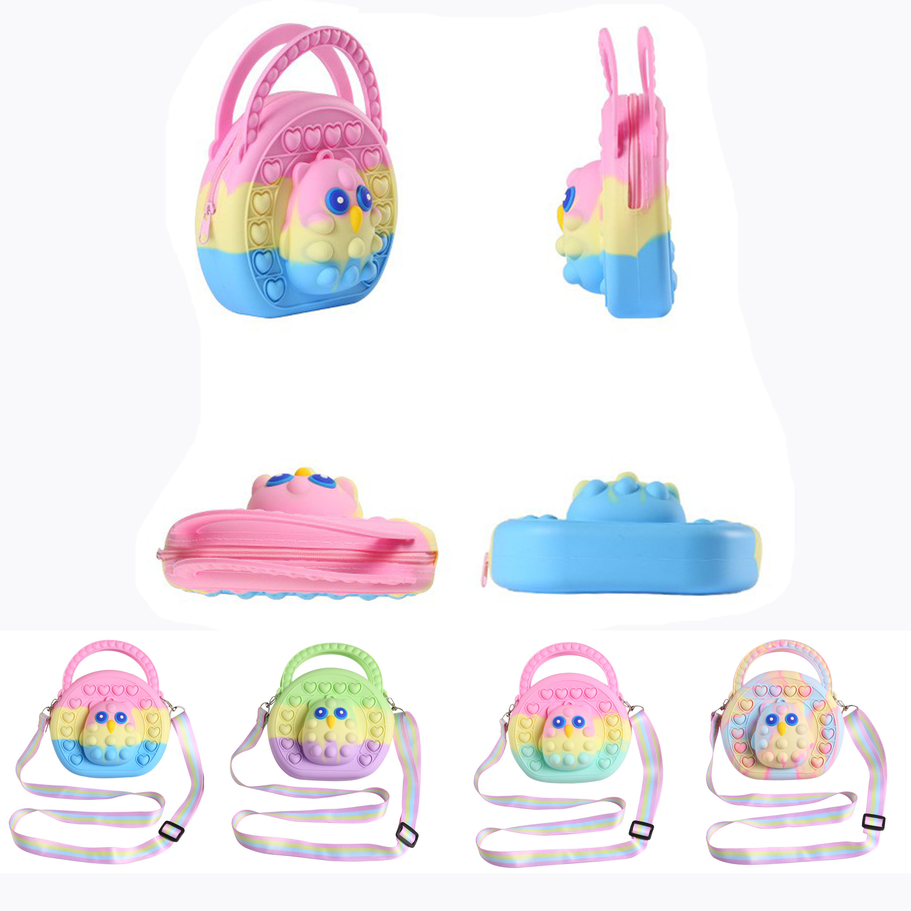 Push Bubble Rainbow Fidget Toy Sensory Coin Purse Kid Cartoon Anti Stress Enfants Et Adultes Décompression Jouet Unique Sac À Bandoulière