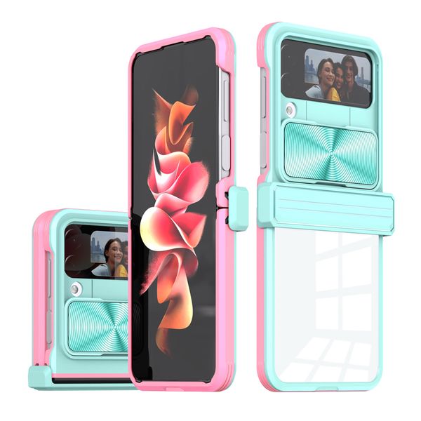 Push Pull Slide Camera Lens Protection Cases Anti-Knock Acrylique TPU PC Robuste Pour Samsung Z Flip 4 Fold Flip4 Fold4