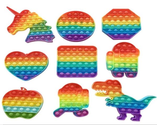 Push Toy Bubble Pers Give de conseil d'administration Tiktok Sensory Rainbow Cartoon Unicorn doigt Bubbles Puzzle Family Kids Watchtop Toys Stress Relief Poo-its H11032631459