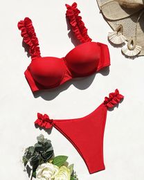 Push up Bikini Set Femmes 2023 MAINTAIRE SEXY BIQUE BIQUINI LACE SUMBER SUMBRE LAME Two Pieces Swimwear femme Beachwear L 240426