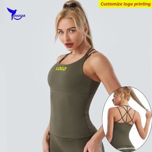 Push Up Multi Strap Cross Back Sin mangas Camisas para correr Mujeres Gimnasio Fitness Entrenamiento Tank Top Yoga Chaleco Acolchado Deportes Bra Custom 220608