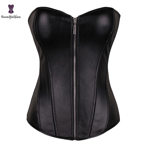 Push Up Femmes Noir Simili Cuir Bustier Burlesque Basque Déguisement Corset Avec G String 834 220524