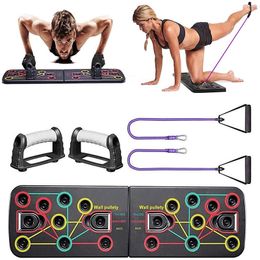 Push-Ups Stands 9 in 1 Push Ups Stands Rack Board met Latex Resistance Bands Oefening Spiertrainer Push-up Stand Borad Gym Fitnessapparatuur 230617