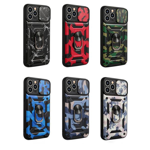 Coque de téléphone avec anneau de voiture, camouflage avec fenêtre poussoir, étui pour iphone 13 pro max 12 11 X XR XS 7 8 plus