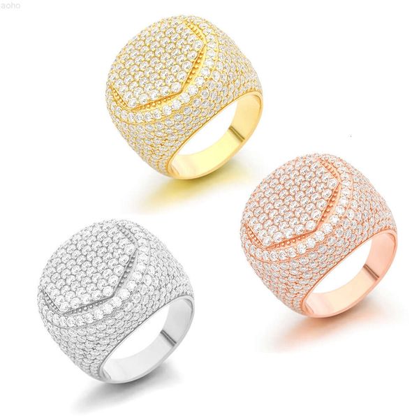 Pushi Hip Hop Vvs clarté d couleur argent brillant taille ronde platine diamant testeur hommes Vvs Moissanite bague