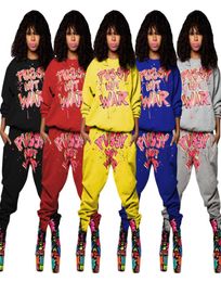 Pussy niet oorlogsdruk tracksuits dames brief geprint 2 -delige outfits 2018 winter warme lange batwing mouw losse jogloopsporten 6116885