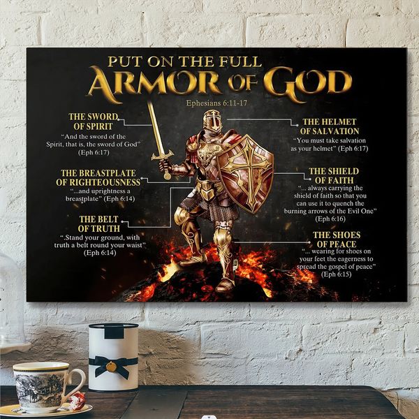 Poner la armadura completa de la pintura de lienzo de Dios, el póster de arte de pared de Dios, guerrero de Dios para la sala de estar decoración del hogar, regalo cristiano