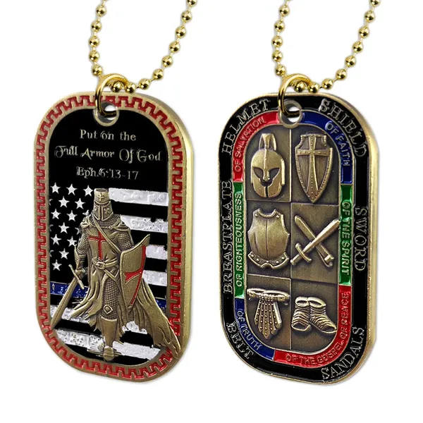 Mettez sur toute l'armure de Dieu Dog Tag Pendentif Collier Challenge Coin Badge